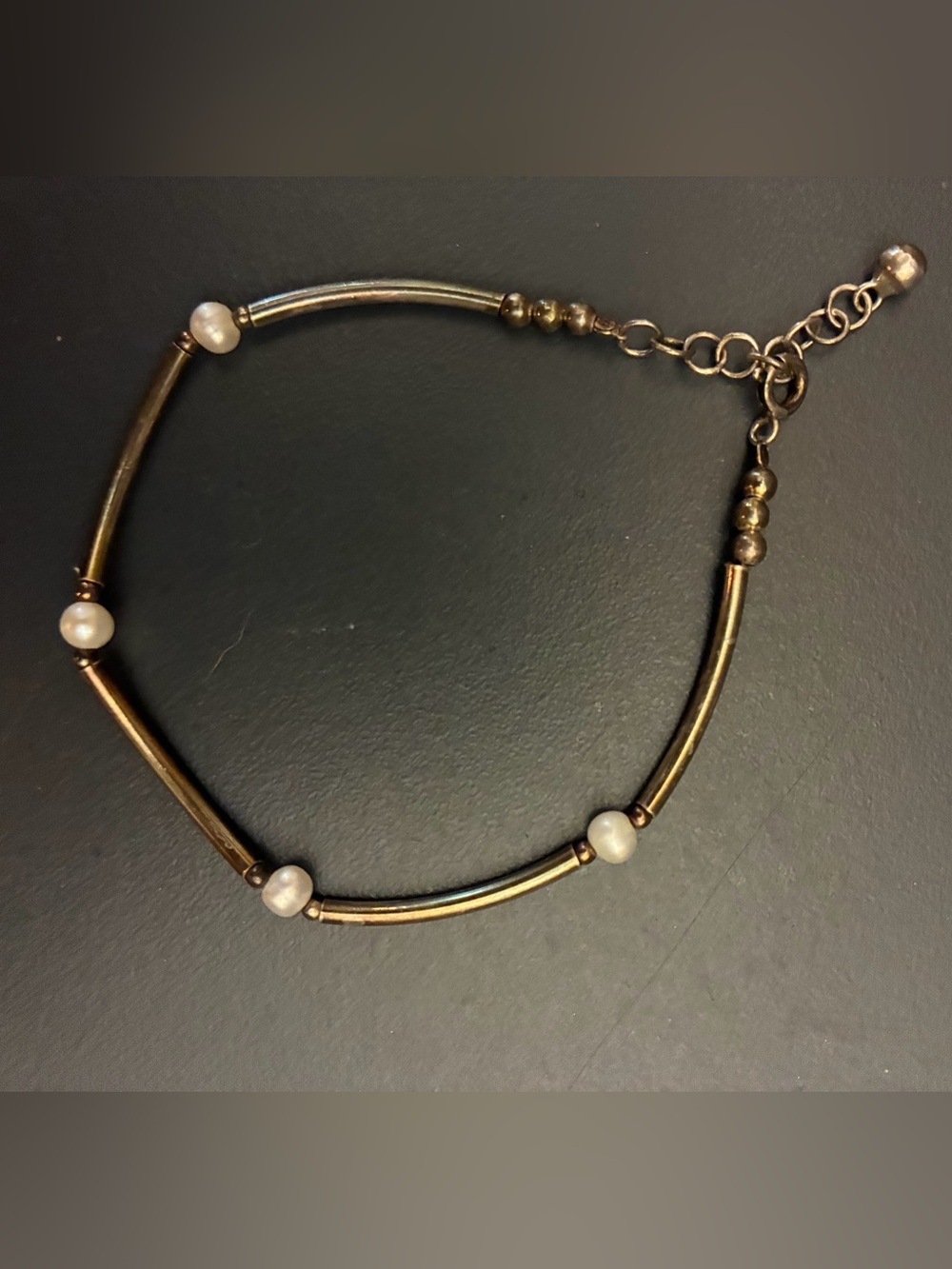 Vintage 925 Sterling Silver Liquid Bar and Pearl Bead Bracelet